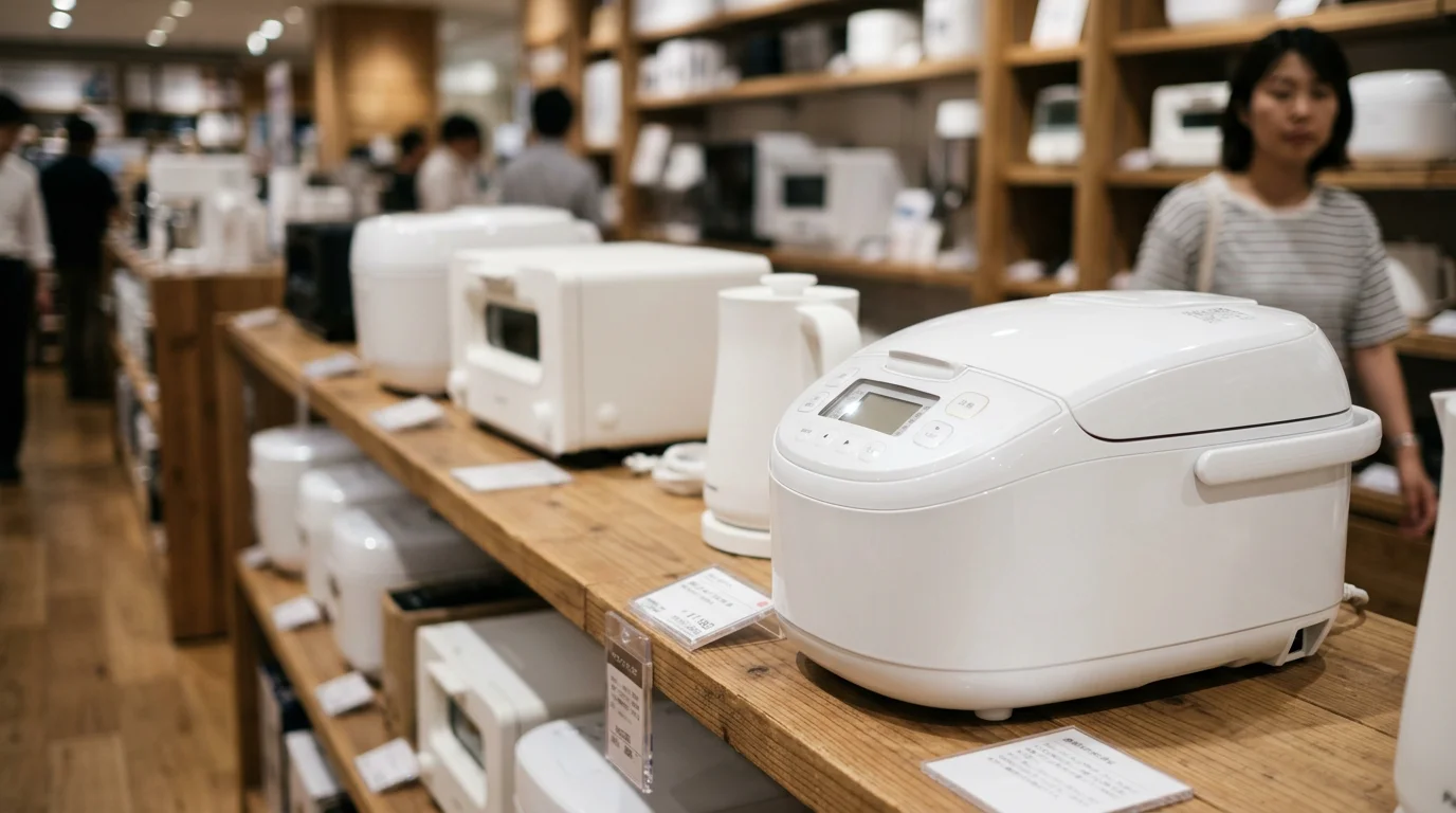 店内に展示された冷蔵庫と洗濯機などの白物家電